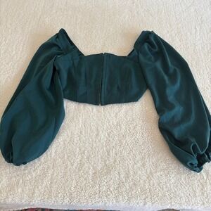 Urban Outfitters‎ Whimsygoth Corset Crop Top Women's L Evergreen Ballon Sleeve
